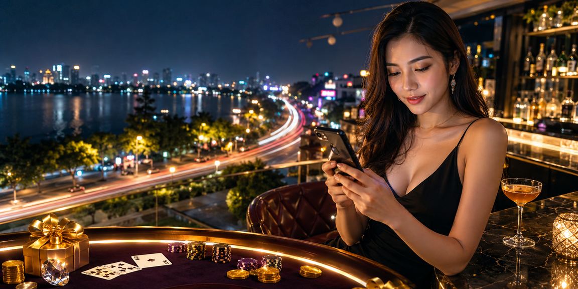 Bàn baccarat neon rực rỡ tại Hà Nội với người chơi theo dõi kết quả trong không gian giải trí cao cấp